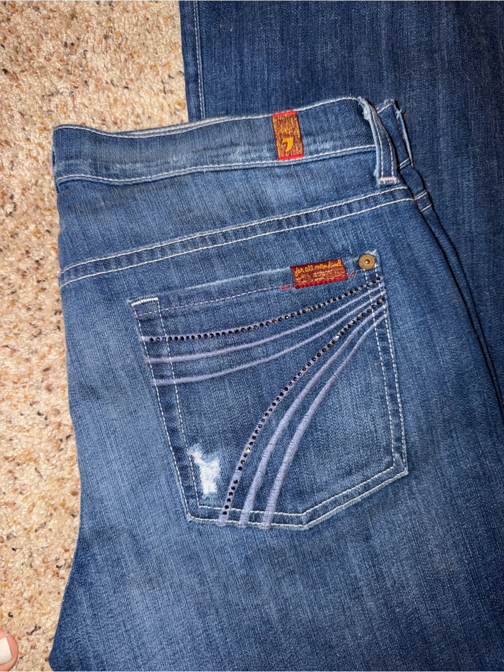 7 For All Mankind Women's Blue Bootcut Jeans with Embellished Back Pockets